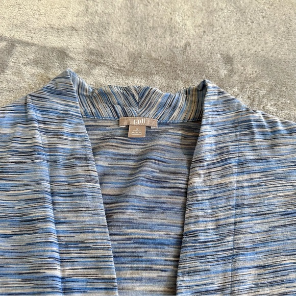 J. Jill Women’s Thin Blue Striped Transformer Long Sleeve Cotton Cardigan - Picture 2 of 3